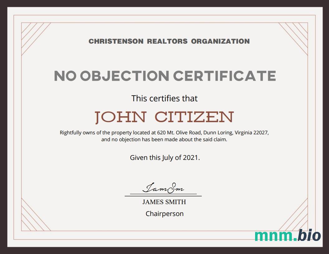 USA No Objection cert
